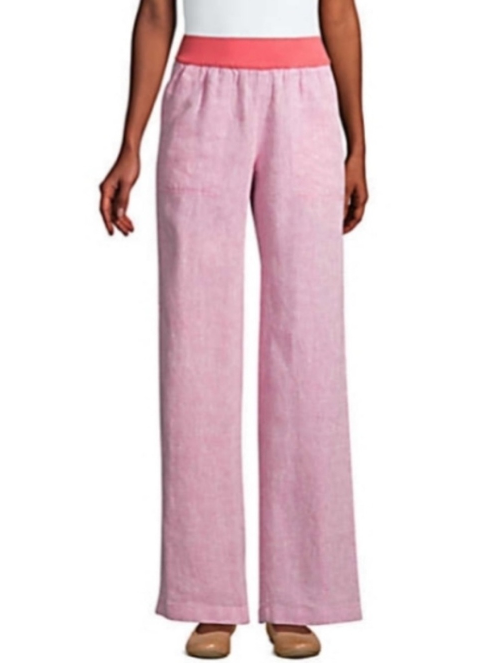Pink linen wide leg pull on pants size 6 petite